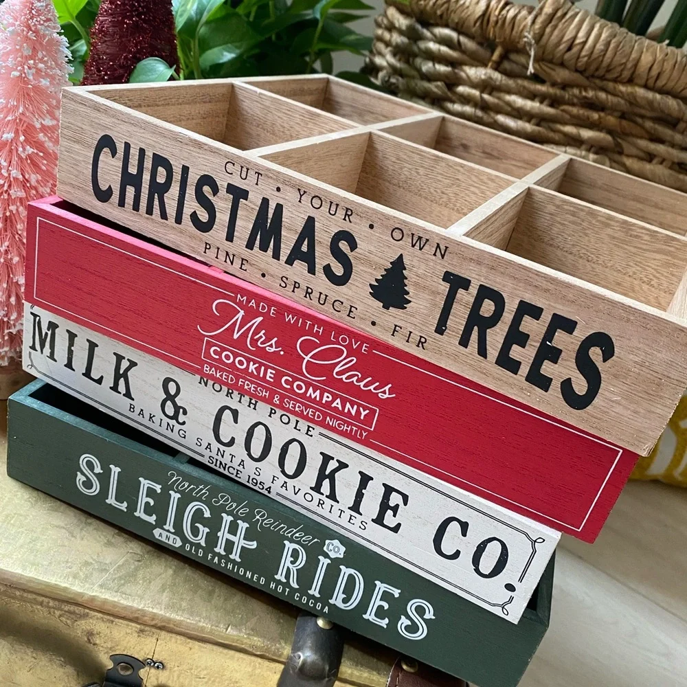 Target Holiday Decor Wooden Boxes - Red, Green, Brown